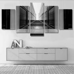 Urban Geometry Black and White Glass Building 5 Piece Canvas Wall Art Painting Wallpaper Poster Picture Print Photo Decor