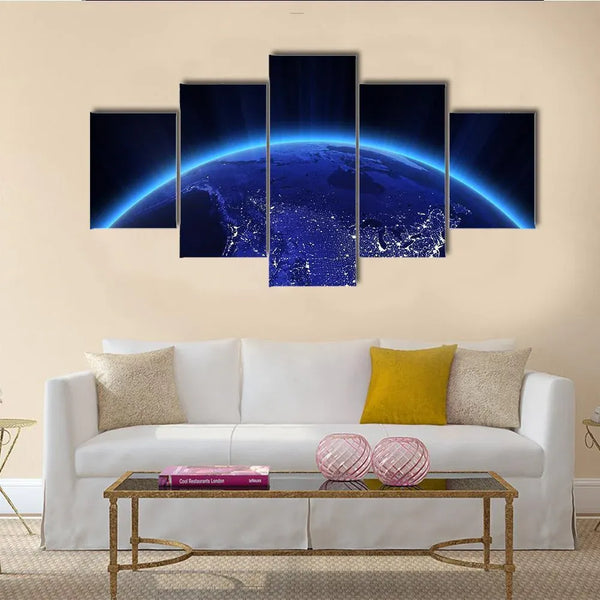 USA City Night Lights Satellite View 5 Piece Canvas Wall Art Painting Wallpaper Poster Picture Print Photo Decor