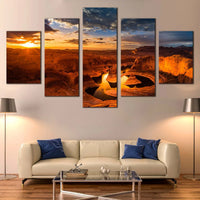 Golden Sunset Over Lake Powell Arizona Canyon Desert Landscape 5 Piece Canvas Wall Art Painting Wallpaper Poster Picture Print Photo Decor