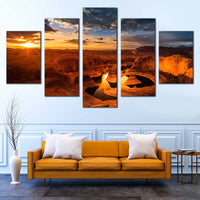 Golden Sunset Over Lake Powell Arizona Canyon Desert Landscape 5 Piece Canvas Wall Art Painting Wallpaper Poster Picture Print Photo Decor