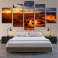 Golden Sunset Over Lake Powell Arizona Canyon Desert Landscape 5 Piece Canvas Wall Art Painting Wallpaper Poster Picture Print Photo Decor