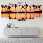 Tropical Sunset With Palm Trees Nature Sky View 5 Piece Canvas Wall Art Painting Wallpaper Poster Picture Print Photo Decor