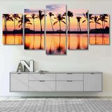 Tropical Sunset With Palm Trees Nature Sky View 5 Piece Canvas Wall Art Painting Wallpaper Poster Picture Print Photo Decor
