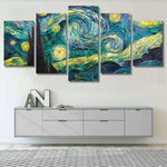 Artistic Starry Night Van Gogh 5 Piece Canvas Wall Art Painting Wallpaper Poster Picture Print Photo Decor