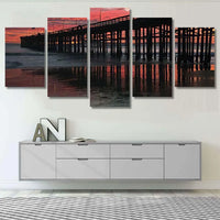 Ventura Pier Sunset California USA Landscape 5 Piece Canvas Wall Art Painting Wallpaper Poster Picture Print Photo Decor