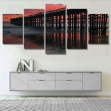 Ventura Pier Sunset California USA Landscape 5 Piece Canvas Wall Art Painting Wallpaper Poster Picture Print Photo Decor