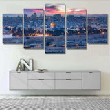 Al-Aqsa Mosque Jerusalem Old City Sunset View 5 Piece Canvas Wall Art Painting Wallpaper Poster Picture Print Photo Decor