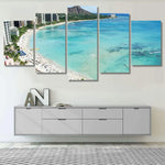 Diamond Head Hawaii And Waikiki Beach View 5 Piece Canvas Wall Art Painting Wallpaper Poster Picture Print Photo Decor