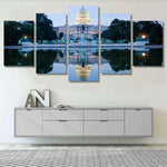 Washington DC US Capitol Building Reflective Landscape 5 Piece Canvas Wall Art Painting Wallpaper Poster Picture Print Photo Decor