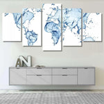 Water Splashes World Map Abstract Global Map 5 Piece Canvas Wall Art Painting Wallpaper Poster Picture Print Photo Decor