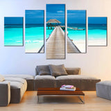 Maldives Beach Pier Indian Ocean View Seascape 5 Piece Canvas Wall Art Painting Wallpaper Poster Picture Print Photo Decor