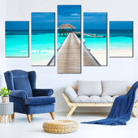 Maldives Beach Pier Indian Ocean View Seascape 5 Piece Canvas Wall Art Painting Wallpaper Poster Picture Print Photo Decor