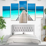 Maldives Beach Pier Indian Ocean View Seascape 5 Piece Canvas Wall Art Painting Wallpaper Poster Picture Print Photo Decor