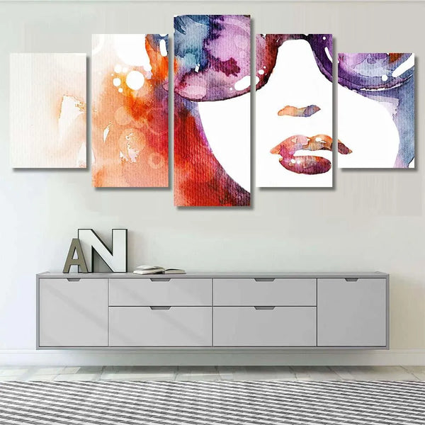 Watercolor Beauty Portrait Abstract Artistic 5 Piece Canvas Wall Art Painting Wallpaper Poster Picture Print Photo Decor