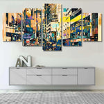 Watercolor City Abstract Skyline Cityscape 5 Piece Canvas Wall Art Painting Wallpaper Poster Picture Print Photo Decor