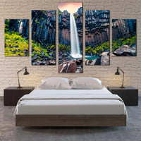Skaftafell Waterfall In Iceland Vatnajokull National Park 5 Piece Canvas Wall Art Painting Wallpaper Poster Picture Print Photo Decor