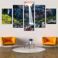 Skaftafell Waterfall In Iceland Vatnajokull National Park 5 Piece Canvas Wall Art Painting Wallpaper Poster Picture Print Photo Decor