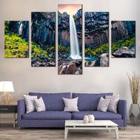 Skaftafell Waterfall In Iceland Vatnajokull National Park 5 Piece Canvas Wall Art Painting Wallpaper Poster Picture Print Photo Decor
