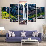 Skaftafell Waterfall In Iceland Vatnajokull National Park 5 Piece Canvas Wall Art Painting Wallpaper Poster Picture Print Photo Decor