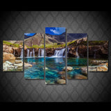 Crystal Clear Waterfall And Mountain Landscape 5 Piece Canvas Wall Art Painting Wallpaper Poster Picture Print Photo Decor