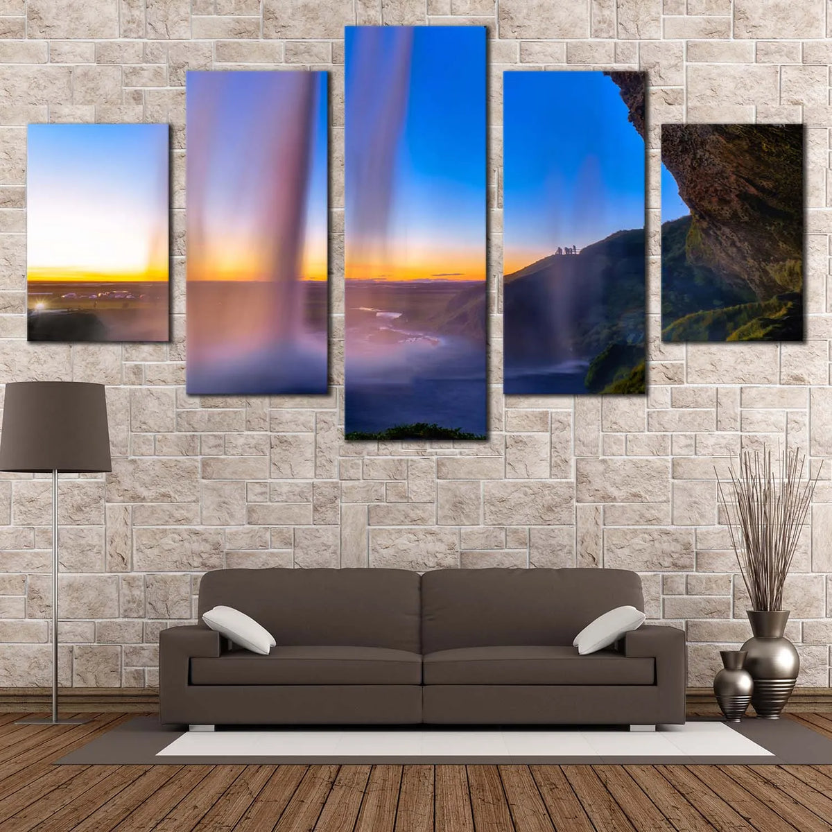 Seljalandsfoss Waterfall Iceland Sunset And Blue Sky 5 Piece Canvas Wa ...