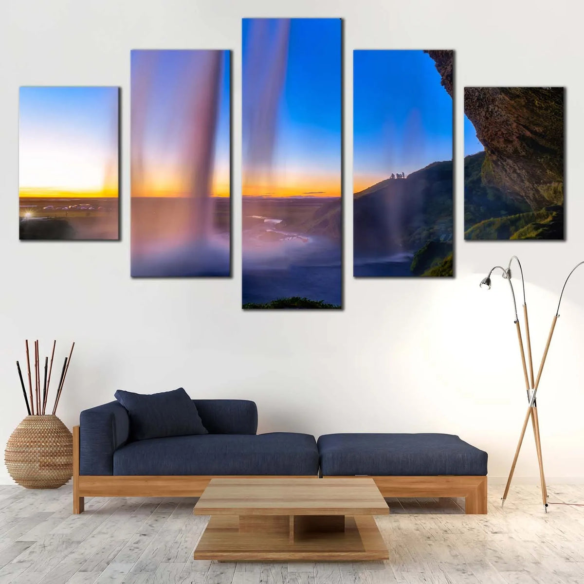 Seljalandsfoss Waterfall Iceland Sunset And Blue Sky 5 Piece Canvas Wa ...