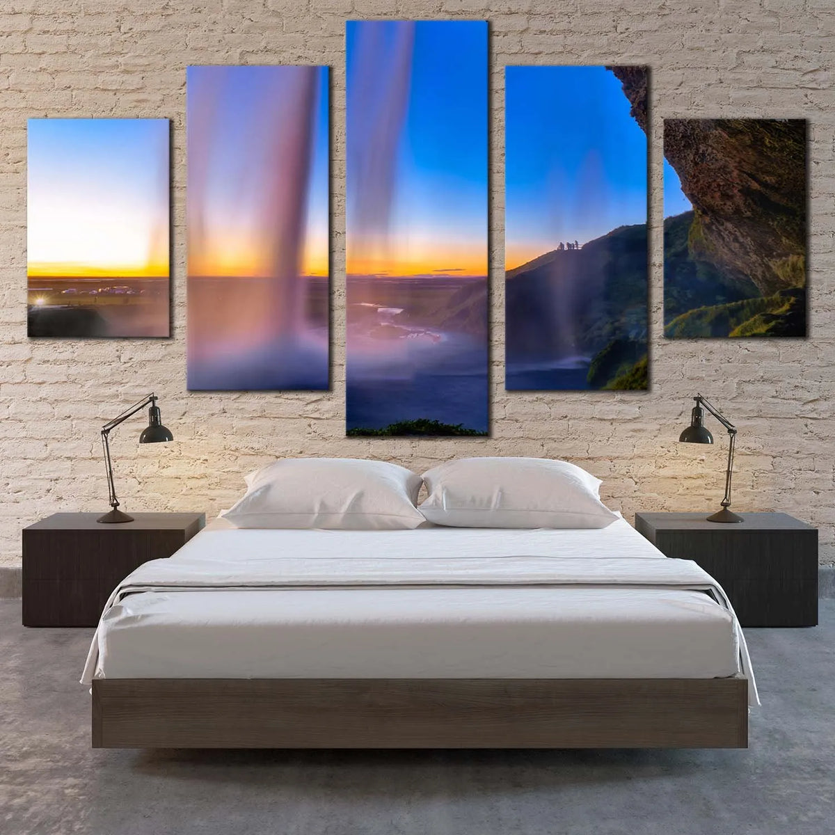 Seljalandsfoss Waterfall Iceland Sunset And Blue Sky 5 Piece Canvas Wa ...