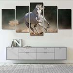 White Andalusian Horse Animal Running In Dust 5 Piece Canvas Wall Art Painting Wallpaper Poster Picture Print Photo Decor