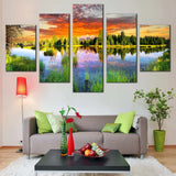 Grand Teton Wyoming Landscape With Nature Sunset 5 Piece Canvas Wall Art Painting Wallpaper Poster Picture Print Photo Decor