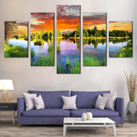 Grand Teton Wyoming Landscape With Nature Sunset 5 Piece Canvas Wall Art Painting Wallpaper Poster Picture Print Photo Decor