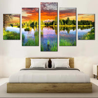 Grand Teton Wyoming Landscape With Nature Sunset 5 Piece Canvas Wall Art Painting Wallpaper Poster Picture Print Photo Decor