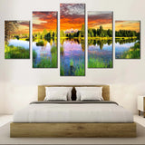 Grand Teton Wyoming Landscape With Nature Sunset 5 Piece Canvas Wall Art Painting Wallpaper Poster Picture Print Photo Decor