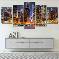 New York City Night Skyline Modern Landscape 5 Piece Canvas Wall Art Painting Wallpaper Poster Picture Print Photo Decor