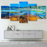 Yellowstone National Park Hot Springs Landscape 5 Piece Canvas Wall Art Painting Wallpaper Poster Picture Print Photo Decor