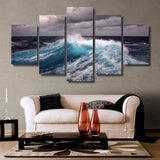 Mar tormentoso, olas del océano, enmarcado, 5 piezas, paisaje marino, lienzo, arte de la pared, pintura, papel tapiz, decoración, póster, impresión de imagen 