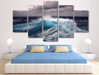 Mar tormentoso, olas del océano, enmarcado, 5 piezas, paisaje marino, lienzo, arte de la pared, pintura, papel tapiz, decoración, póster, impresión de imagen 