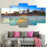 Maldives Tropical Beach Paradise Framed 5 Piece Canvas Wall Art Image Picture Wallpaper Mural Decoration Design Artwork Poster Decor Print Painting Photography