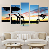 African Animal Safari Framed Nature 5 Piece Canvas Wall Art Picture Decor Painting Print Wallpaper Poster Picture Photo