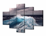 Stormy Sea Ocean Waves Framed 5 Piece Seascape Canvas Wall Art Painting Wallpaper Decor Poster Picture Print