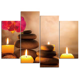 Zen Candles & Balanced Rocks Spa Relaxation Framed 4 Piece Canvas Wall Art Painting Wallpaper Poster Picture Print Photo Decor