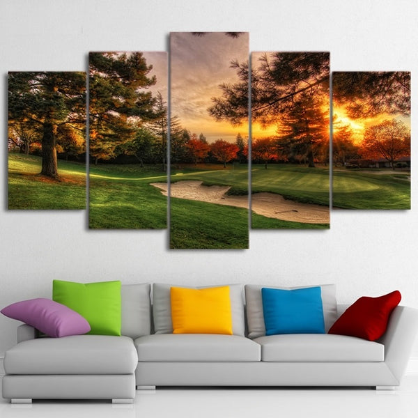 Campo de golf Deportes de golf enmarcado 5 piezas lienzo arte de la pared pintura papel tapiz cartel imagen impresión foto decoración 