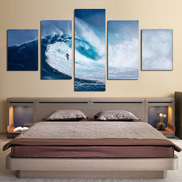 5 piezas Ocean Wave Surfer Lienzo Arte de la pared Imagen Imagen Papel pintado Mural Decoración Diseño Obra de arte Póster Decoración Impresión Pintura Fotografía 