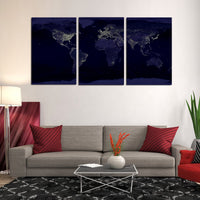World Earth At Night 3 Piece Canvas Wall Art Map Images Pictures Wallpaper Mural Decoration Artwork Poster Photos Decor Print Gifts Painting