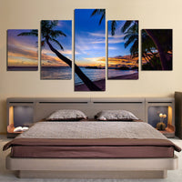 5 Piece Tropical Beach Sunrise Canvas Wall Art Images Pictures Wallpaper Mural Decoration Design Artwork Poster Decor Prints Paintings Photo