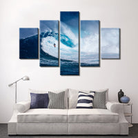 5 Piece Ocean Wave Surfer Canvas Wall Art Image Picture Wallpaper Mural Decoration Design Artwork Poster Decor Print Painting Photography
