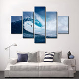 5 Piece Ocean Wave Surfer Canvas Wall Art Image Picture Wallpaper Mural Decoration Design Artwork Poster Decor Print Painting Photography