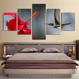 5 Piece Hummingbird Flowers Canvas Wall Art Images Picture Wallpaper Mural Decoration Design Artwork Poster Decor Print Painting Photography
