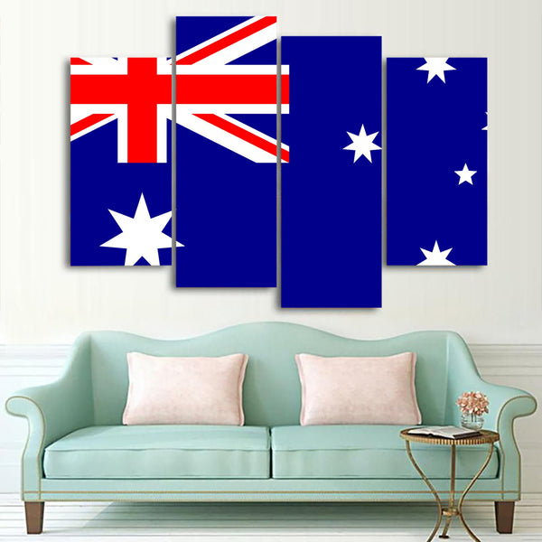 Patriotic Australian Flag 4 Piece Multi Panel Canvas Wall Art Australia Aussie Decor Poster Print Artwork Wallpaper Picture Art