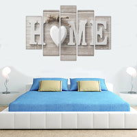 Home Love Heart On Wood Background Framed 5 Piece Canvas Wall Art Image Picture Wallpaper Mural Artwork Poster Decor Print Painting Photography