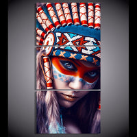 Native American Indian Girl Framed 3 Piece Canvas Wall Art Painting Wallpaper Poster Picture Print Photo Decor